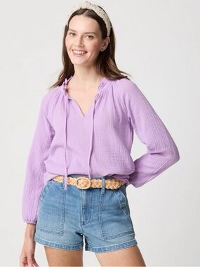 J. Crew Lavender Gauze Peasant Top